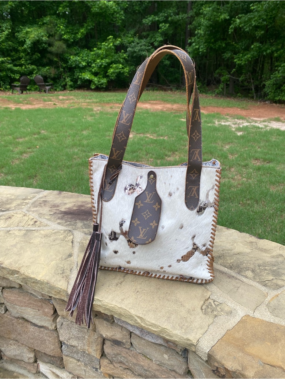 Louis Vuitton White Haircalf Tote with Monogram Trim and Tassel